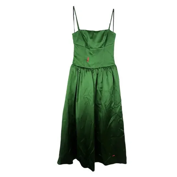 Self Portrait Green Satin Bandeau Maxi Dress Formal Cocktail Party Guest Sz  6